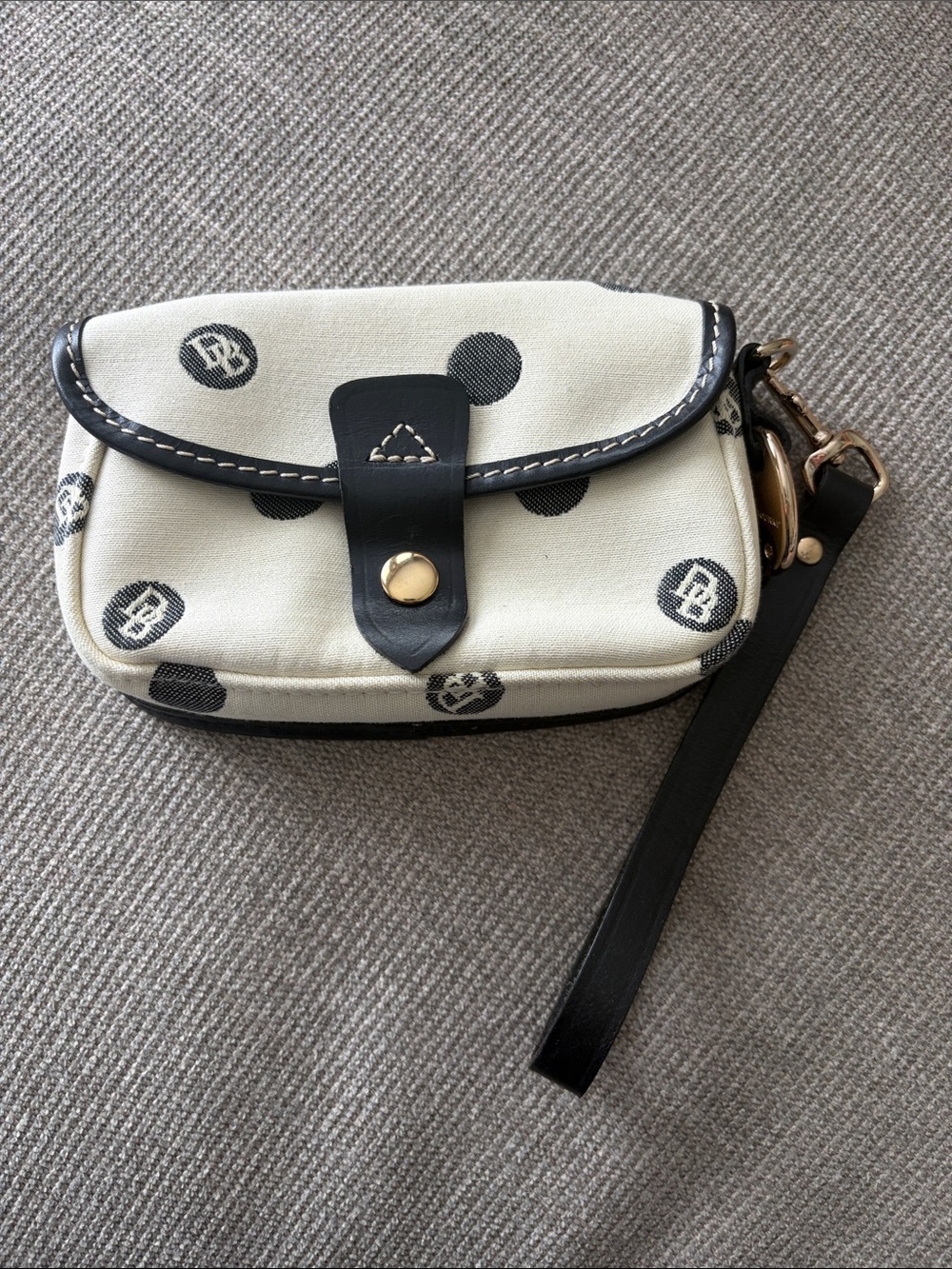 Dooney & Bourke cream/ black polka dot classic wristlet